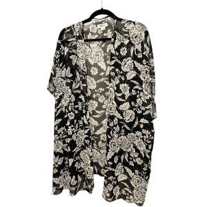 Black & White Floral Sheer Kimono Cardigan By Style & Co M Lightweight Open Fron
